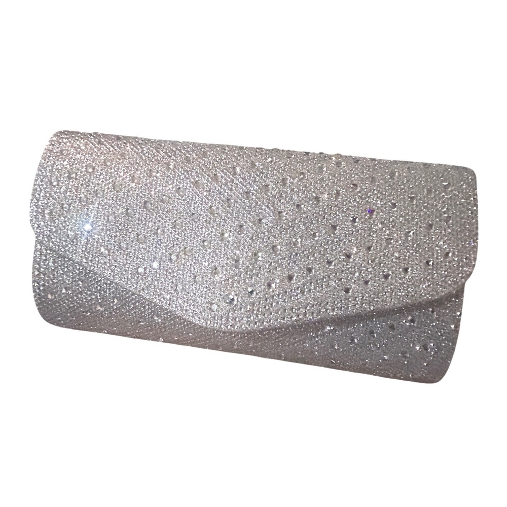 d'margeaux Rhinestone Glitter Evening Clutch Bag Womens OS Silver NEW Sparkly